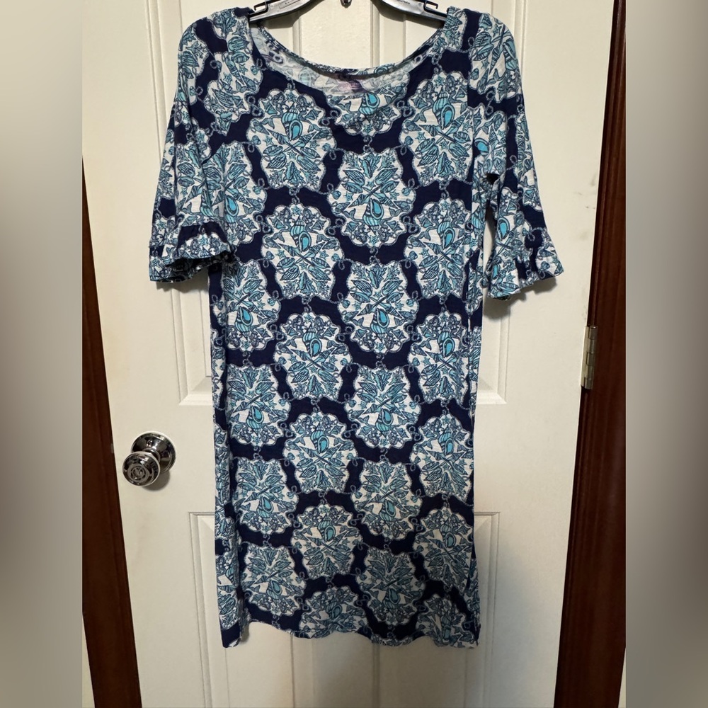 Lilly Pulitzer Navy and Aqua nautical tshirt Dress EUC size M